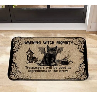 Image of Warning Witch Property Doormat,Warning Outdoor Door Mat,Personalized Doormat,Welcome Doormat,Housewarming Decor Gift 36x24 Inch