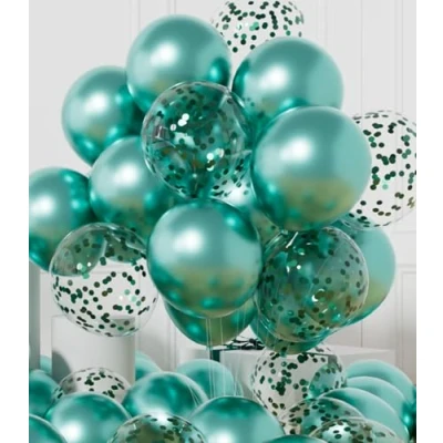 Image of AULE Metallic Teal Green Balloons: 42 Pack 12 inch Chrome Turquoise Confetti Party Balloons and Helium Latex Balloon for Birthday Baby Shower Jungle Dinosaur St. Patrick&#039;s Day Decoration