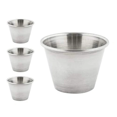 Image of Pack of 4 Premium Brushed Stainless Steel Commercial Grade Ramekins Condiment Sauce Cups Serving Pots Dip Bowls 2.5oz 75ml