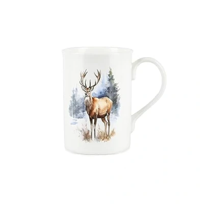 Image of Christmas Mug Watercolour Scene Reindeer Bone China Coffee/Tea Present
