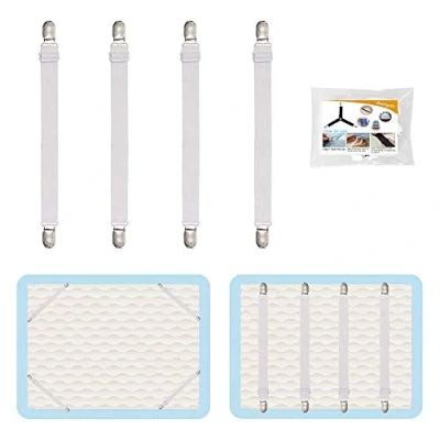 Image of 4Pcs Adjustable Bed Sheet Straps Clips, Elastic Mattress Fasteners Holder and Suspenders, Grippers to Hold Sheet, Mattress, Sofa, Couch, Table Cloth, Recliner Ironing Board Cover More