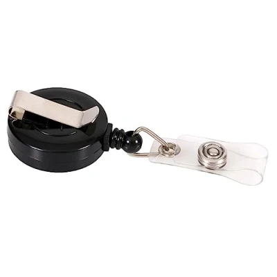 Image of EUROPEL Badge Reel with Strap Clip, 80cm, Push button, Black, Pack of 10 pieces, for Name badges, Pass holders