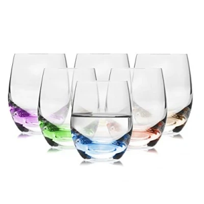 Image of Crystalex Tumbler Glasses Set of 6, Crystal Tumblers for Water, Juice, Beverages &amp; Cocktails, 100% Lead Free Rainbow Colored Glass (60 ML)