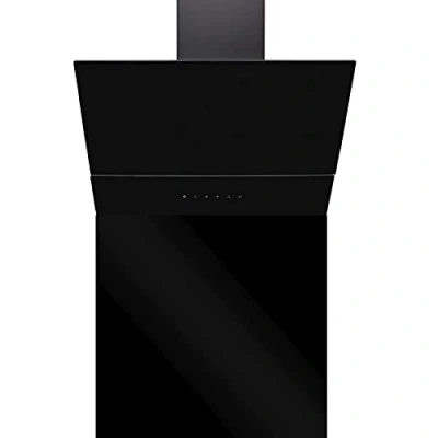 Image of SIA AGTC60BL 60cm Black Angled Motorised Sliding Glass Cooker Hood Extractor Fan &amp; SP60BL Toughened Splashback