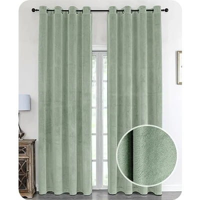 Image of BEAUTEX Velvet Blackout Curtain with Eyelets 140 x 175 cm (Width cm, Height Light Green)