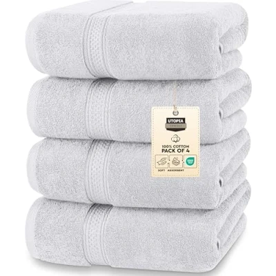 Image of Utopia Towels 4 Pack Premium Bath Set, (27 x 54 Inches) 100% Ring Spun Cotton 600GSM, Lightweight and Highly Absorbent Quick Drying Towels, Perfect for Daily Use (Silver)