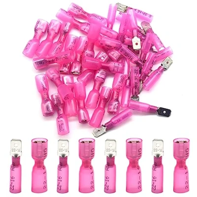 Image of Hocansen 100 Pieces Heat Shrink Spade Connectors Insulated Male and Female Wire Crimp Terminal Kit (Red/RS)