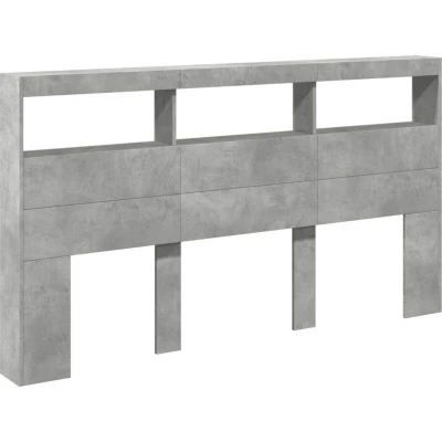 Image of vidaXL Headboard Cabinet with LED Concrete Grey 180x17x102 cm