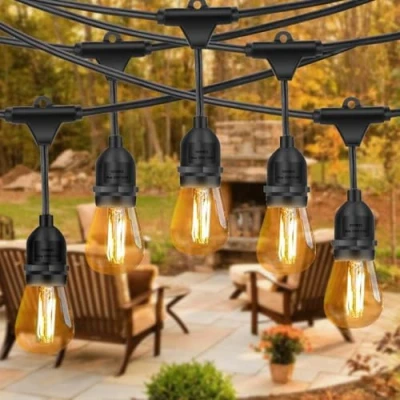 Image of Outdoor Led String Lights 48Ft,Waterproof Connectable Patio Lights,15 Hanging Sockets,15 Vintage Edison Bulbs,Commercial Grade Lighting for Garden Christmas Wedding Party (48ft)