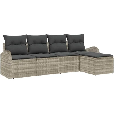 Image of vidaXL 5 Piece Garden Sofa Set with Cushions Light Grey Poly Rattan
