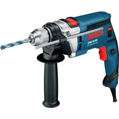 Image of Bosch Professional Corded Impact DrillGSB 16 RE (240V, 750W, incl. Keyless chuck 13 mm, Auxiliary handle, Depth stop 210 in Carrying case)