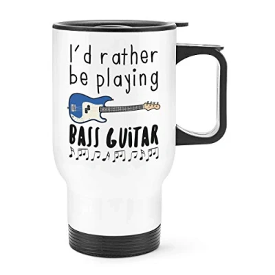 Image of I&#039;d Rather Be Playing Bass Guitar Travel Mug Cup with Handle