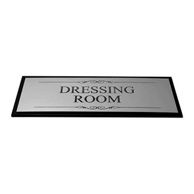 Image of OriginDesigned Dressing Room Door Sign, adhesive Plaque, Stylish Metallic Silver and Black Acrylic (Size 19.5cm x 7.6cm) supplied with strips