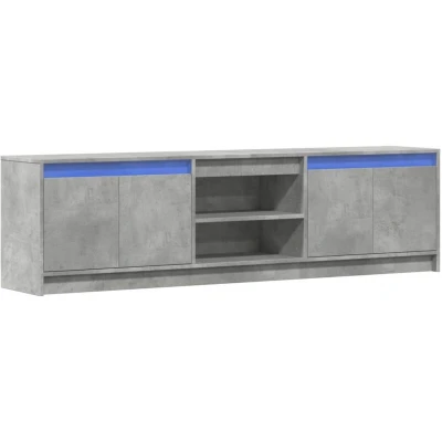 Image of vidaXL TV Cabinet with LED Lights Concrete Grey Modern Engineered Wood Stand, 180 x 34 50 cm, Living Room/Bedroom Media Storage Unit