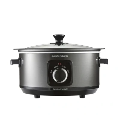 Image of Morphy Richards 6.5L Sear &amp; Stew Slow Cooker with Detachable Hinged lid, Shatter Resistant Aluminium Pot, 3 Heat Settings, Hob Proof, Easy Clean, 163W, Black, 461020.