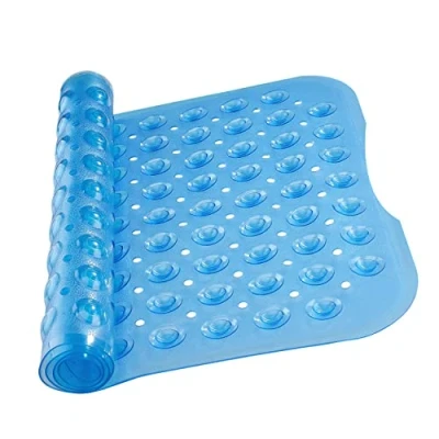 Image of MOONLIGHT20015 Shower Bath Mat Non Slip Anti Mould &amp; Mildew with Strong Suction Cups Grip and Drain Holes Soft Rubber Mats PVC Bathroom Machine Washable (70x38cm, Blue)