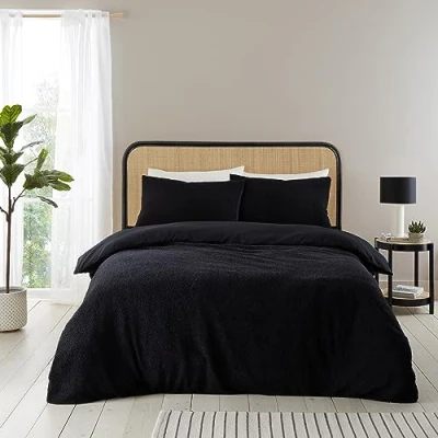 Image of Catherine Lansfield Soft Boucle Single Duvet Cover Set with Pillowcase Black