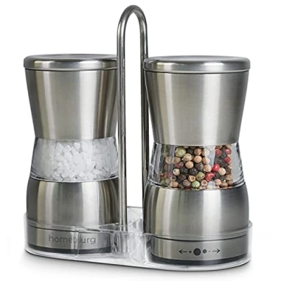 Image of homeburg Salt and Pepper Mill Grinder Set of 2 Manual with Infinitely Adjustable Ceramic Spice Mills Elegant Stainless Steel Acrylic Glass (without Contents)