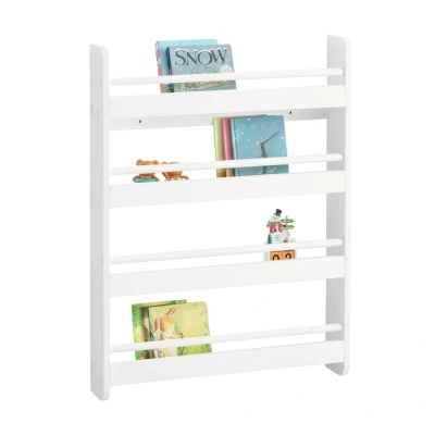 Image of Wall White Wood 4 Tiers Kids Storage Shelving Bookcase Rack KMB08 K W Sobuy