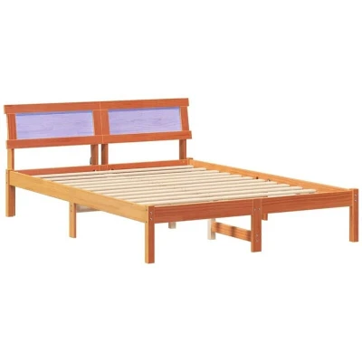 Image of vidaXL Bed Frame with LED Headboard in Wax Brown, 120 x 190 cm, Solid Pine Wood