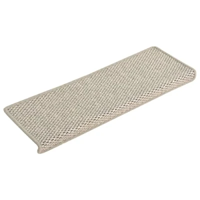 Image of vidaXL Stair Mats 15 pcs in Sisal Look Fabric, Self Adhesive, Noise Dampening, Non Slip, Washable, Durable, Protective, Silver Colour, Size:65x21x4 cm