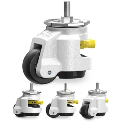 Image of HOLKIE Leveling Stem Castor Wheels Set of 4 Heavy Duty with Ratchet Handle, 1/2&quot; and M12 Screw Size Retractable Castors, Adjustable Casters for Furniture, Workbench, Machine, Total Capacity 1500KG