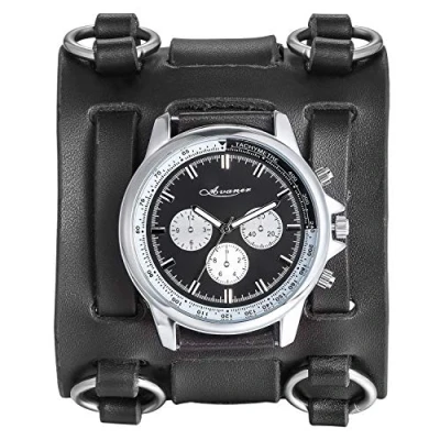 Image of Avaner Mens Retro Steampunk Hip hop Gothic Brown 74mm Wide Leather Cuff Bracelet Sport Watch Women Big Dial Analog Quartz Wrist