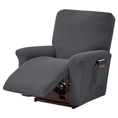 Image of ele ELEOPTION Recliner Sofa Cover, Stretch Chair Spandex Jacquard 4 Piece Cover for Lounger Chair, Relaxing Massage (Dark Grey)