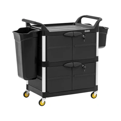 Image of ulsonix ULX OFPP Cleaning Trolley Lockable 3 Shelves 150 kg Load Capacity Smooth Wheels Handy Handles for Hotels and Offices Hotel Laundry