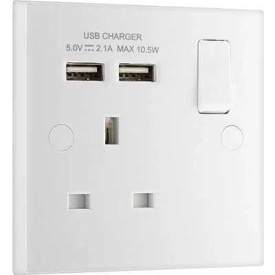 Image of BG Electrical Single Switched Fast Charging Power Socket with Two USB Ports