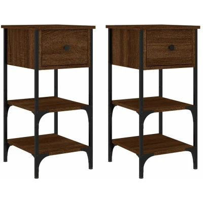 Image of vidaXL Bedside Cabinets 2 pcs Brown Oak 34x36x70 cm Engineered Wood