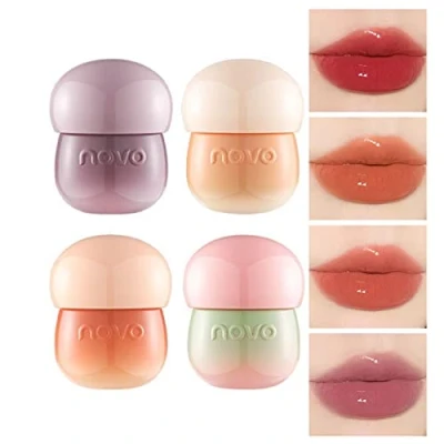 Image of 4 Pcs Lip Gloss Set Nourishing Crystal Jelly Color Mirror Water Glaze Cute Little Pinecone Shaped Long Lasting Hydrating Plumping