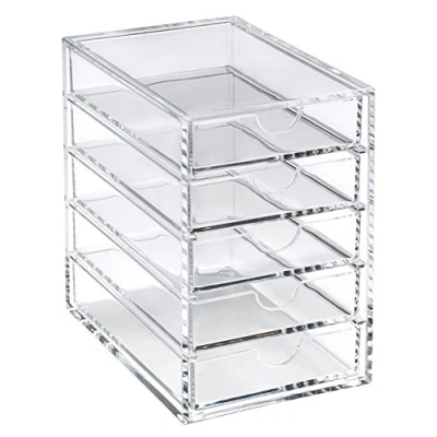 Image of OSCO Small Clear Acrylic 5 Drawer Chest Pin storage Jewellery Paperclips Stationery H14 x W9 D14 cm