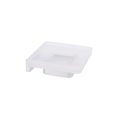 Image of INDA Lea Wall Mounted Soap Dish with Frosted Glass Container, Brass, Chrome, 14 x 12 5 cm