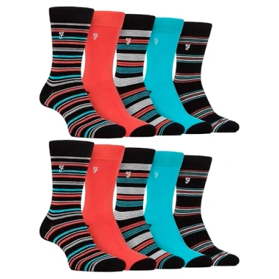 Image of Farah 10 Pairs Multipack Mens Bamboo Dress Socks Bright Cotton with Gentle Grip Top (6 11, Black/Coral)
