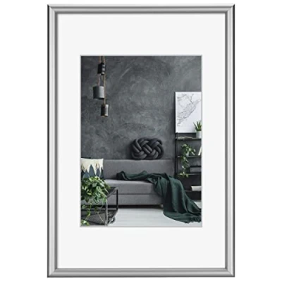 Image of Hama Detroit Picture Frame 21 x 29.7 cm (Aluminium Frame, Photo Document Portrait Format, Landscape Hanging, Shatterproof, Aluminium, Size DIN A4, cm) Silver