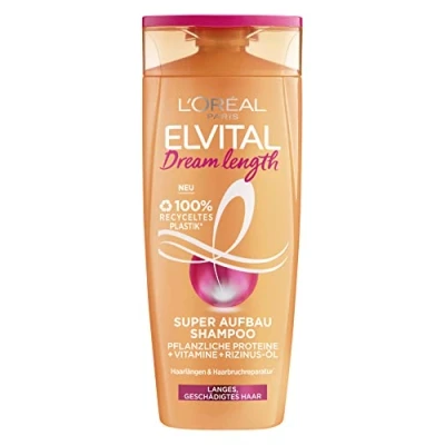 Image of L&#039;Oréal Paris Elvital Anti Split Ends Shampoo for Dreamingly Long Hair, with Castor Oil, Vitamins and Vegetable Proteins, Dream Length Super Building Hair Shampoo, 1 x 250 ml
