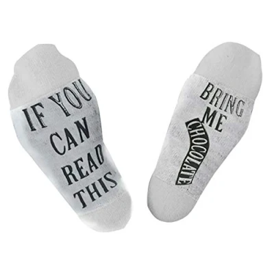 Image of Havan Flo Socks Funny Fashionable and Warm with Anti Slip Slogan Message Joke, Fits Size 4 7 UK, If You Can Read This Bring Me Chocolate White