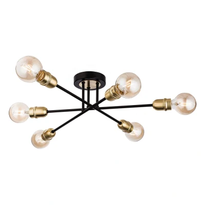 Image of Trident 6 Light Multi Arm Semi Flush Black with Brushed Brass, E27