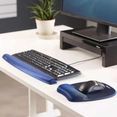 Image of Fellowes Memory Foam Mousepad Wrist Support Sapphire Blue