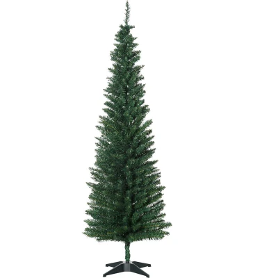 Image of 5FT/7FT Pencil Slim Artificial Christmas Tree with Study Stand Tips Green Homcom