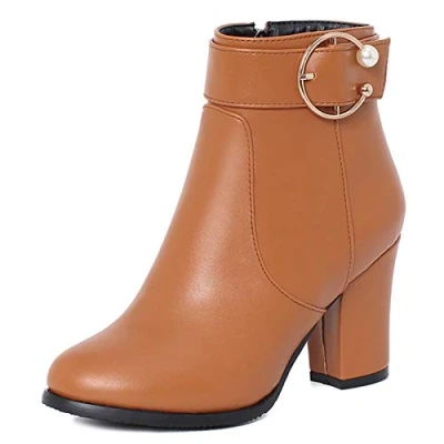 Image of Onewus Fashion Women Ankle Boots with Mid Block Heel (Pu Khaki,11 UK)