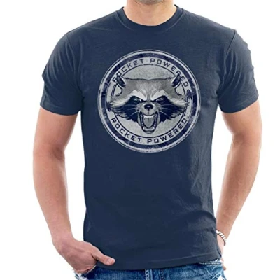 Image of Marvel Guardians of The Galaxy Rocket Powered Raccoon Men&#039;s T Shirt Navy Blue