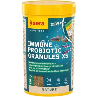 Image of Sera Immunpro Mini, the Slow sinking Breeder Food With Probiotics for Fast Growth, Vigorous Development and Brilliant Colour Ornamental Fish Up to 4 Cm, 250 ml (120g)