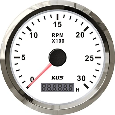 Image of KUS Waterproof Tachometer with Hour Counter 3000RPM 85mm 12V/24V Backlight (White)