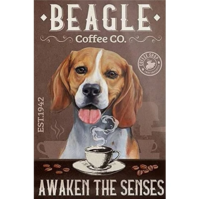 Image of TNND Beagle Dog Coffee Metal Sign Art Tin Poster Gift 8x12 inch