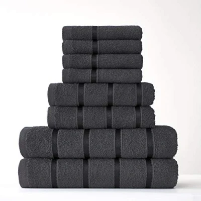 Image of FAIRWAYUK 8 Piece Towels Bale Set for Bathroom, Ultra Soft Premium Quality Water Absorbent Towel Gift Sets, 100% Egyptian Cotton, 4x Face 2x Hand Bath Towels, Black