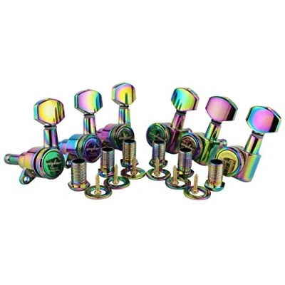 Image of Guyker Guitar Locking Tuners (6 for Left) 1:18 Lock String Tuning Key Pegs Machine Head Replacement ST TL SG LP Style Electric, Folk or Acoustic Guitars Chameleon Rainbow