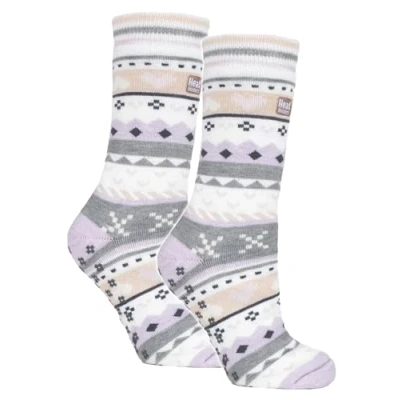 Image of HEAT HOLDERS 2 Pack Ladies Slipper Socks with Grippers Anti slip Warming Winter Warm Non Women (4 8, Lilac/Grey)