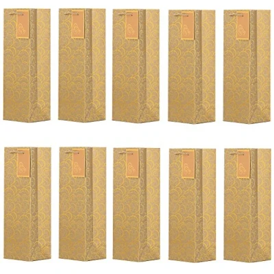 Image of Pack of 10 Noble Bottle Gift Bags Gold for Wine Sparkling and Champagne 36 cm x 12 14.17&quot; 4.72&quot; 3.94&quot;